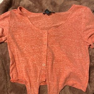 Forever 21 Pink Marl Grey Top with Tie Front